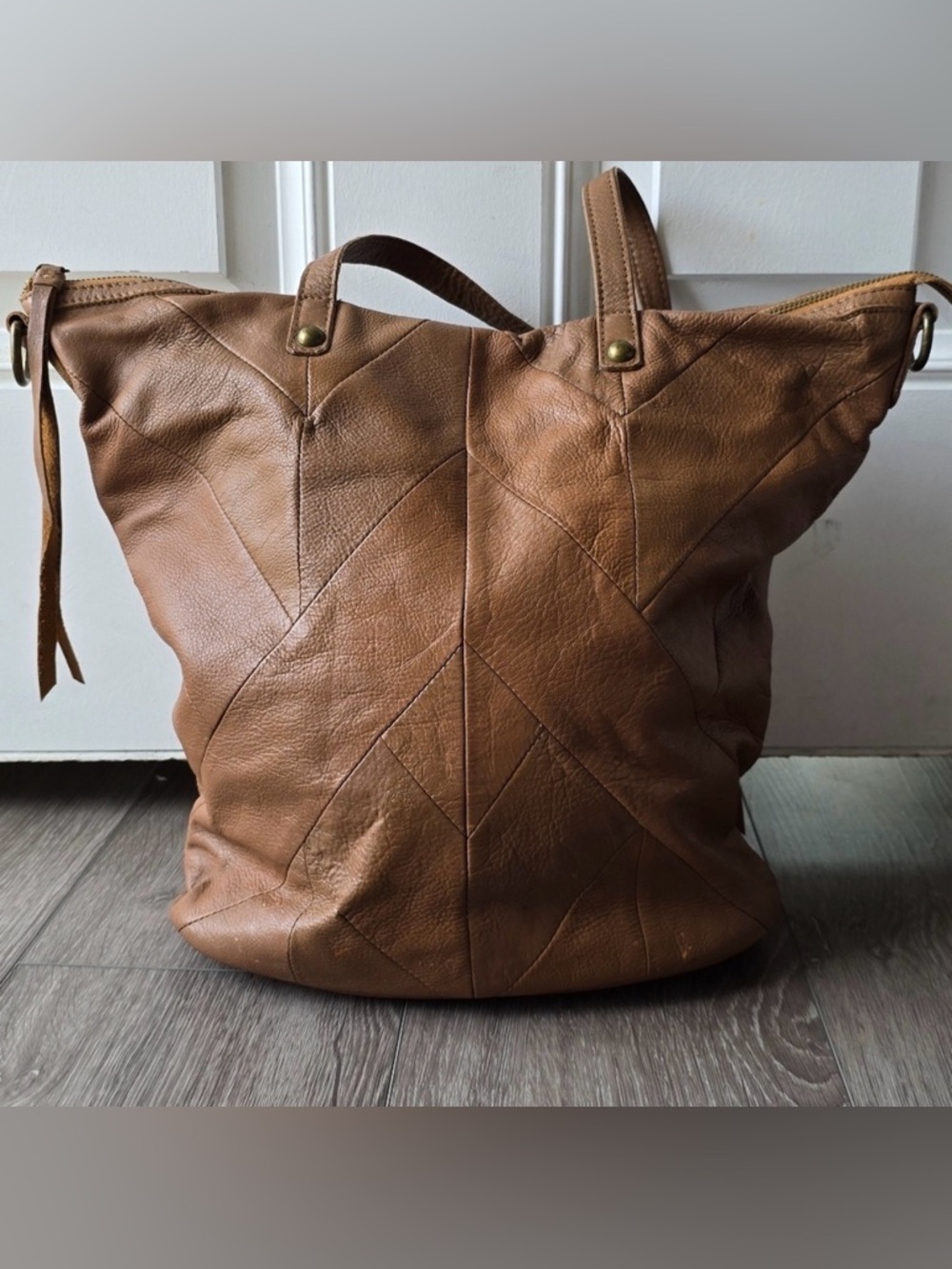 Lucky Brand Brown slouchy spacious Leather Chevron Bag